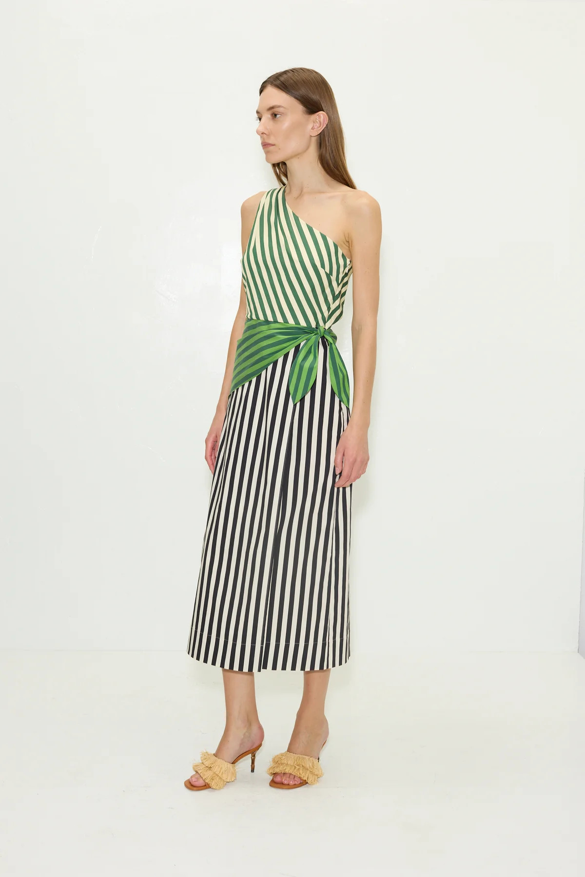 Belem
           Poplin Midi Dress in Green Multi Stripe Combo | Simon Miller