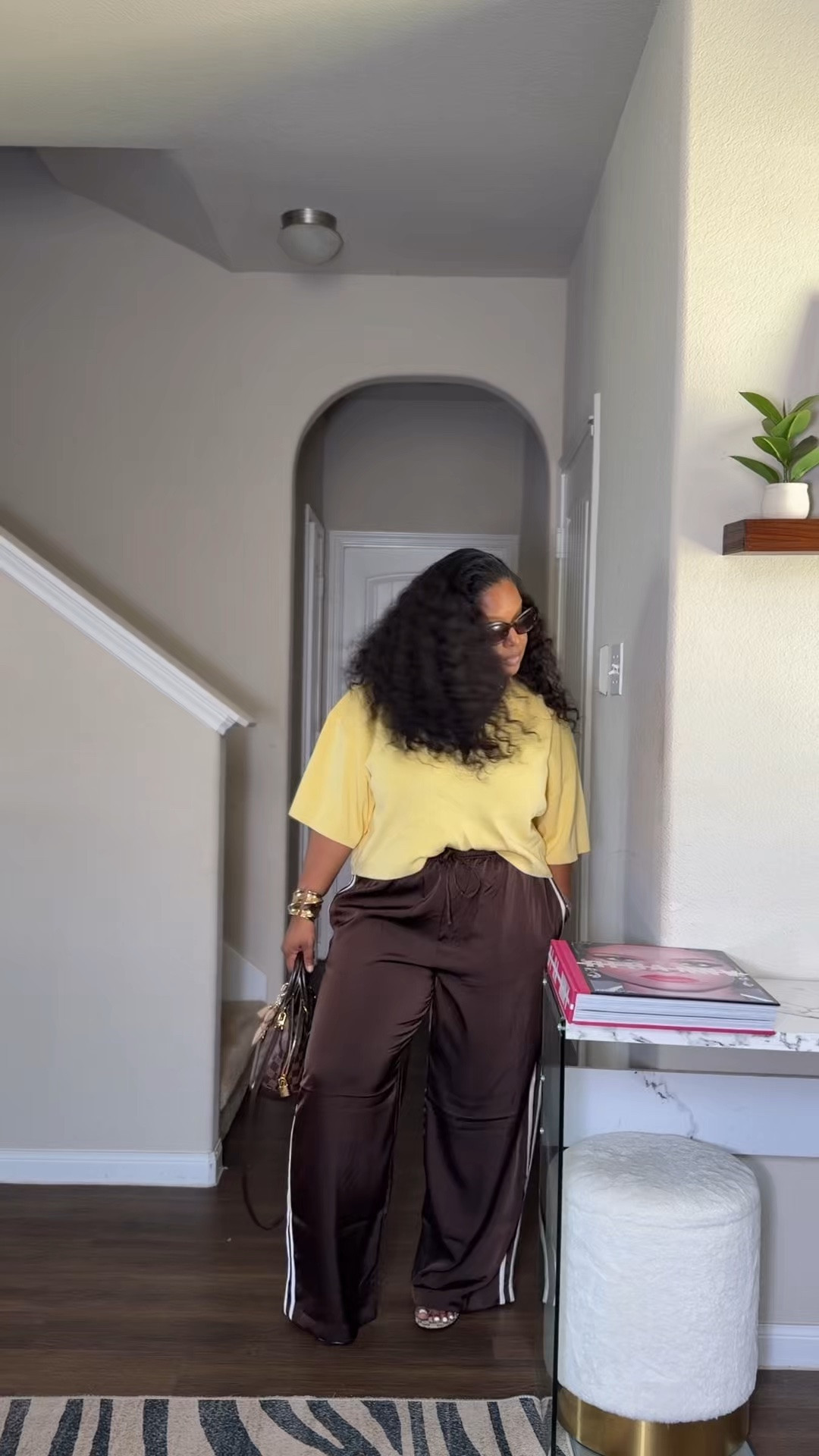 Satin track pants styling

#LTKootd #LTKgrwm #LTKMidsize