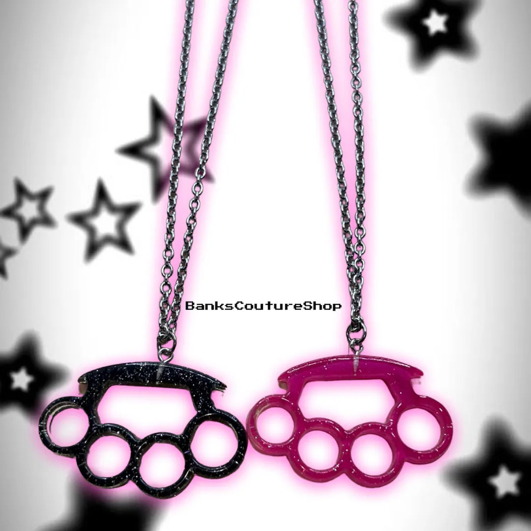 Y2k Glitter Brass Knuckles Necklace Pink Black Early 2000s Emo Scene Trashyy2k Mcbling - Etsy | Etsy (US)