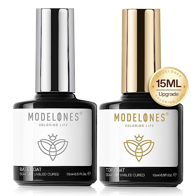 modelones Gel Base Top Coat Set, 2Pcs 15ml Acid Free Gel Nail Polish Base and Shiny Top Coat, Nai... | Amazon (US)