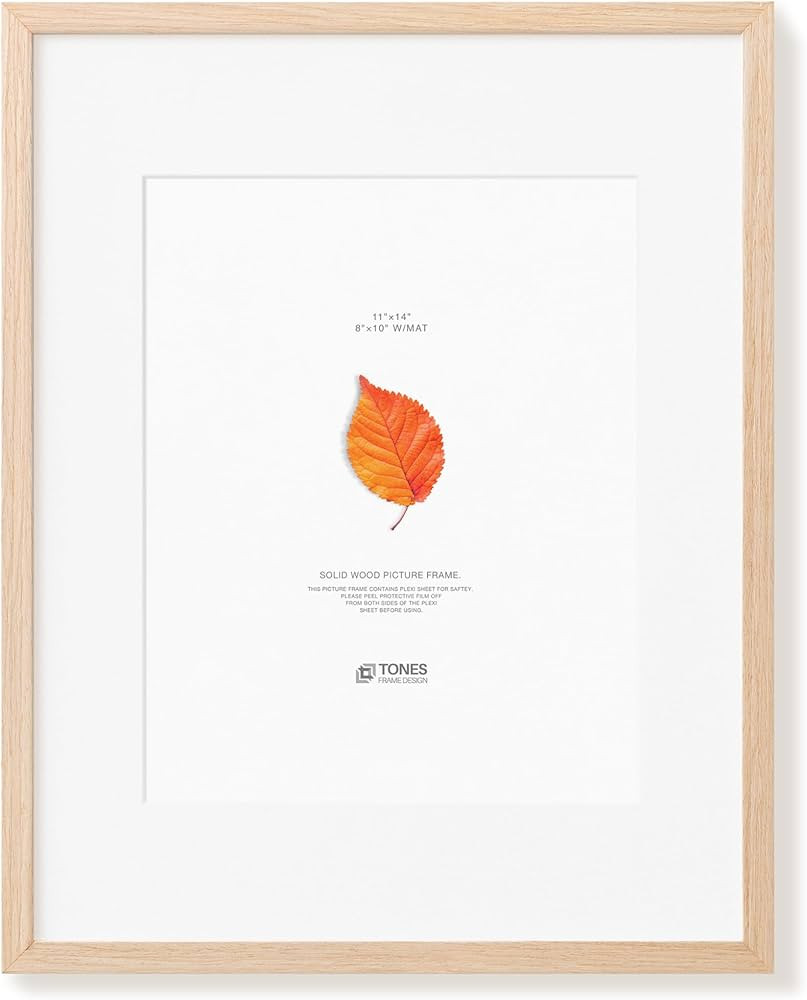 Solid Oak Wood 11x14 Picture Frame with Mat for 8x10 Natural Photo Frame, Poster Frame for Wall H... | Amazon (US)