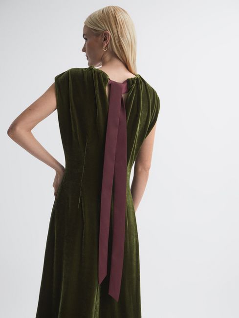 Florere Velvet Tie Neck Midi Dress | Reiss UK