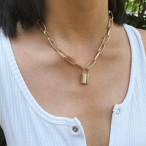 Krun Lock Necklace Y Pendant Simple Cute Heart Necklaces Long 3 Multilayer Chain Fashion Jewelry ... | Amazon (US)
