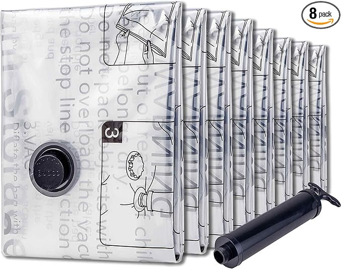 SUOCO 8 Jumbo Vacuum Storage Bags, Space Saver Bags with Travel Hand Pump, Compression Airtight S... | Amazon (US)