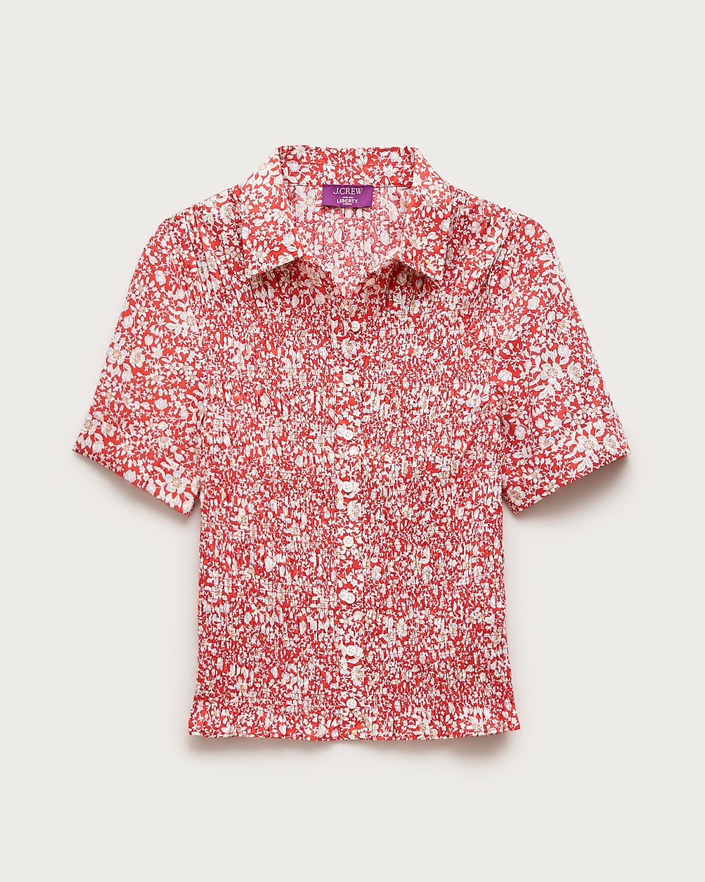 Smocked button-up short-sleeve shirt in floral print | J. Crew US