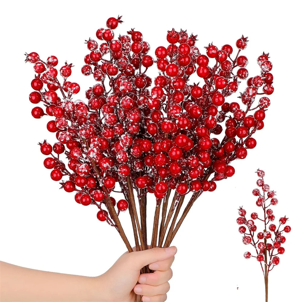 HYG 12 Pcs Artificial Snowy Red Berry Branches Christmas Frosted Holly Berry Picks Winter Twig Fa... | Walmart (US)
