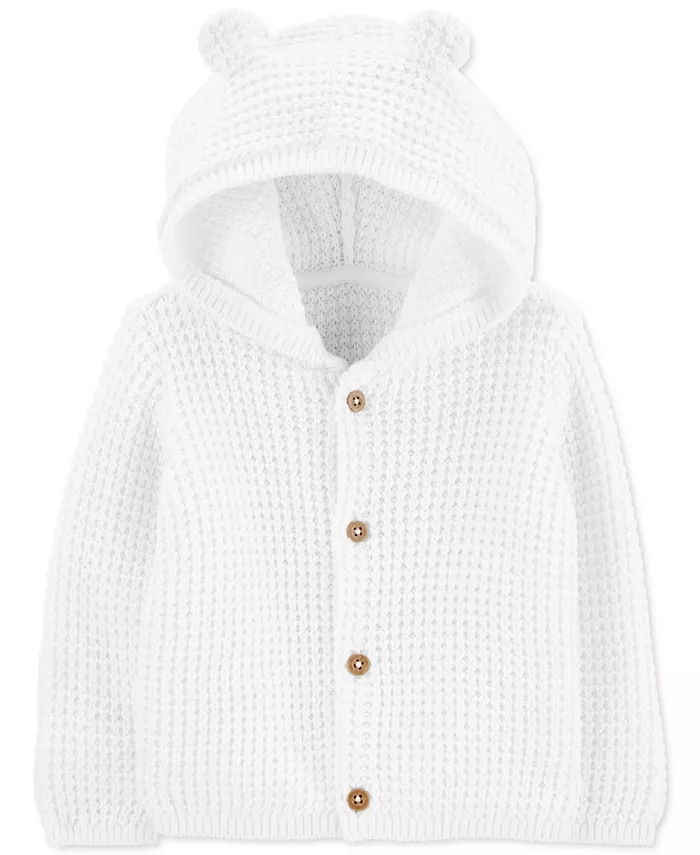 Baby Cotton Hooded Cardigan With Bear Ears | Macy's