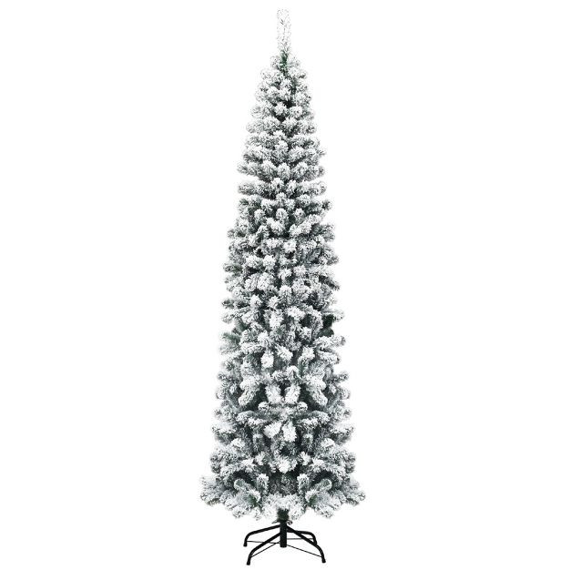 Costway 7.5Ft Unlit Hinged Snow Flocked Artificial Pencil Christmas Tree w/ 641 Tips | Target
