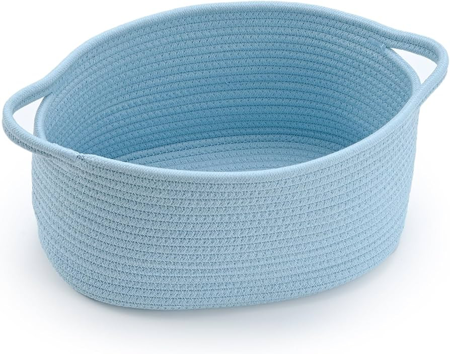 Baby Blue Cute Woven Storage Basket with Handle, Baskets for Gifts Empty, Gift Baskets for Valent... | Amazon (US)