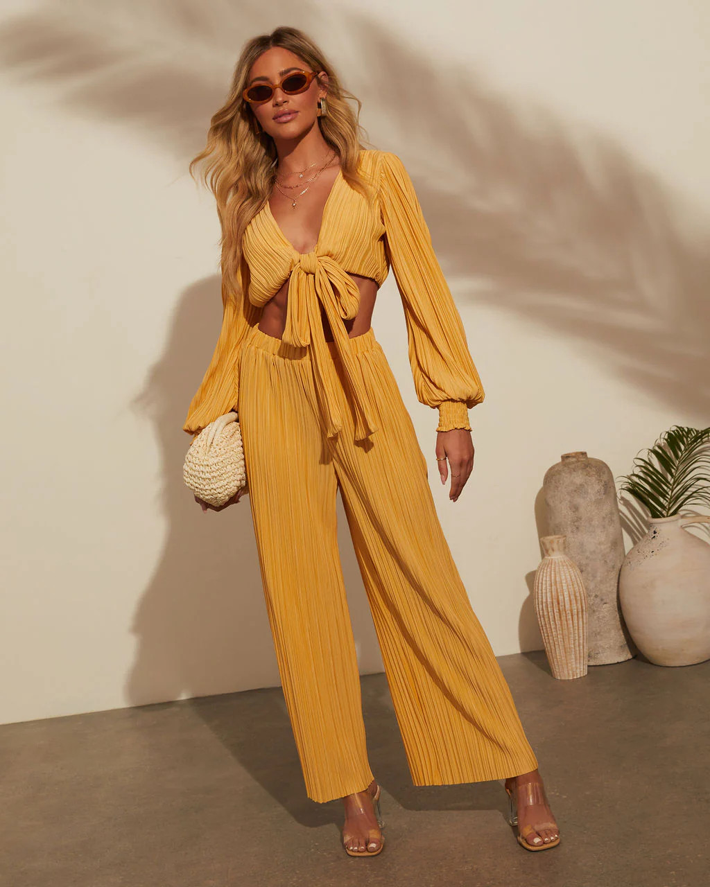 Ray Of Sunshine Long Sleeve Tie Crop Top | VICI