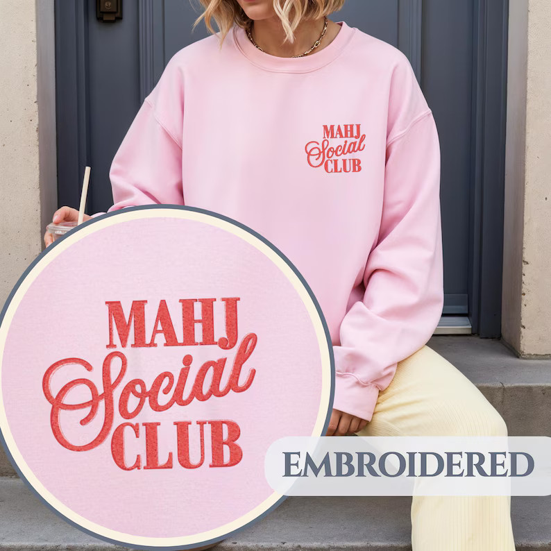Mahjong Sweatshirt Embroidered Social Club Crewneck Custom Name Mahj Game Night Gift Personalized... | Etsy (US)
