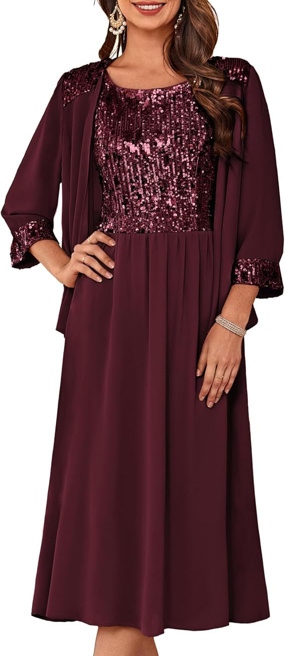 GRACE KARIN Mother of Bride Dresses, Formal Wedding Guest dresses, 2 Piece with Jacket Sequin Dre... | Amazon (US)