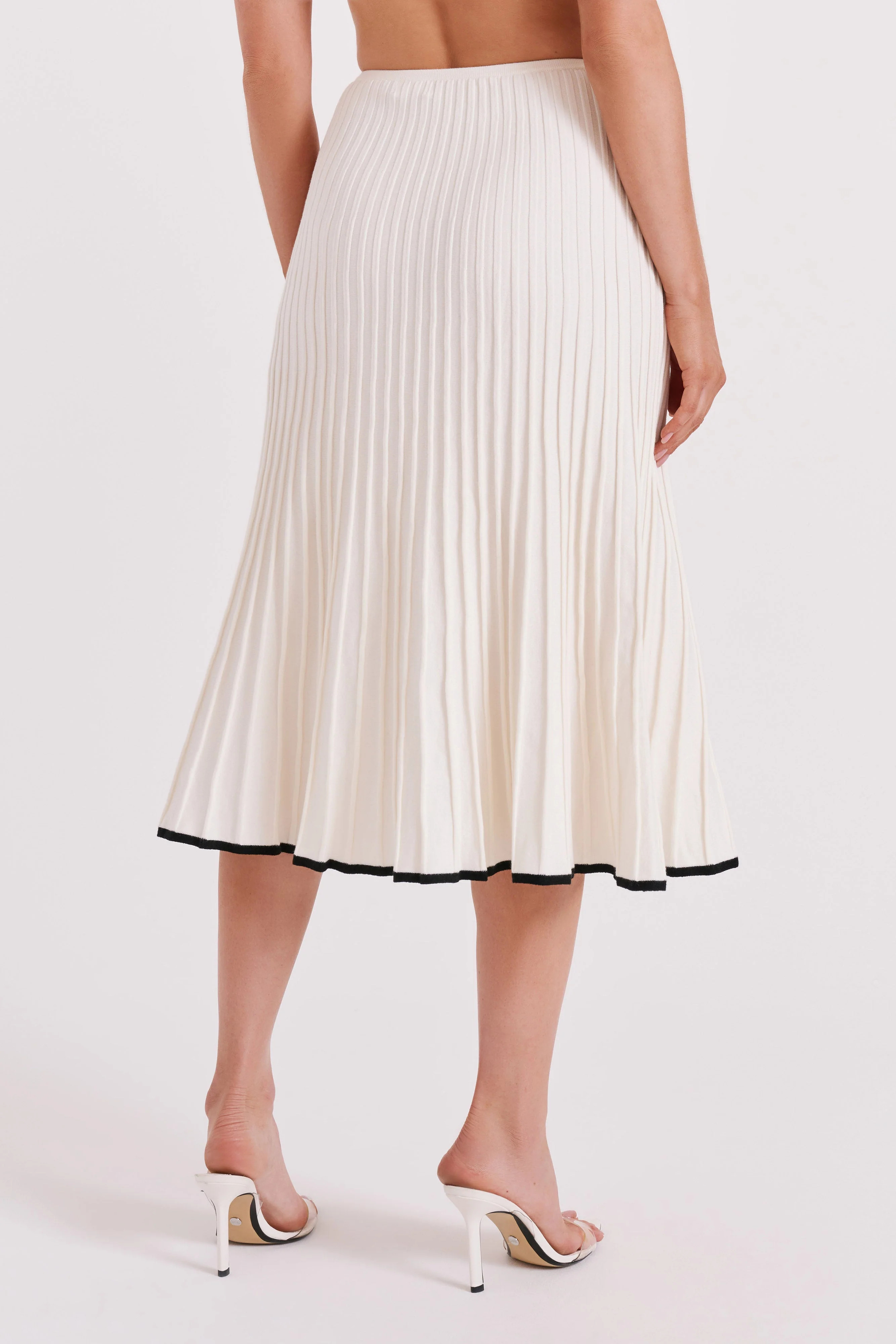 Jolene Contrast Rib Knit Midi Skirt - White | MESHKI US