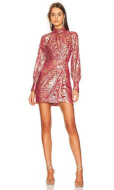 JONATHAN SIMKHAI Halen Mock Neck Mini Dress in Bougainvillea Metallic Moire from Revolve.com | Revolve Clothing (Global)