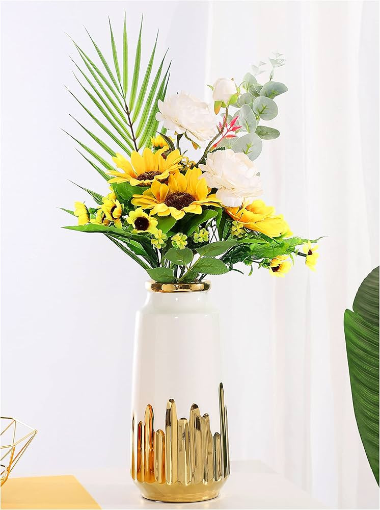 White Gold Ceramic Flower Vase Modern Decorative Vase Handmade Gold-Tone-Mouth Vase ​- Ideal Gi... | Amazon (US)