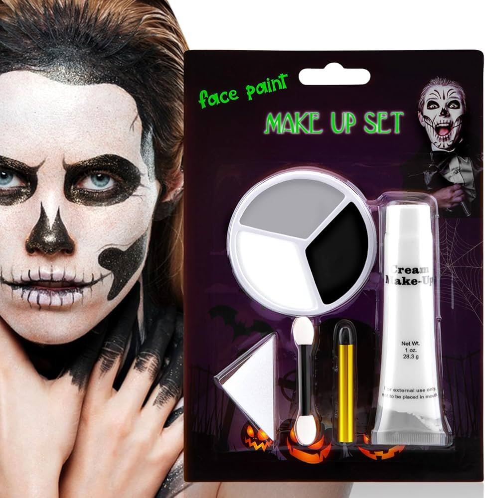 Beteligir Black White Face Paint Body Painting Clown Makeup Kit,Black White Red Face Body Paint w... | Amazon (US)