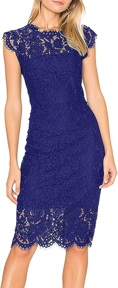MEROKEETY Women's Sleeveless Lace Floral Elegant Cocktail Dress Crew Neck Knee Length for Party | Amazon (US)