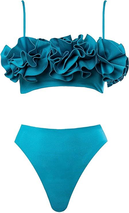Amazon.com: MAYGEL CORONEL, Ondina Ruffled Bikini, One Size, Grotta Blue | Amazon (US)