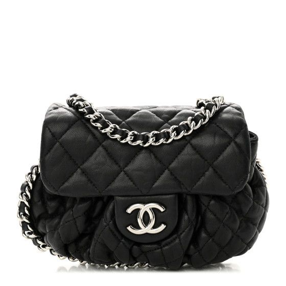 Washed Lambskin Quilted Mini Chain Around Flap Black | FASHIONPHILE (US)