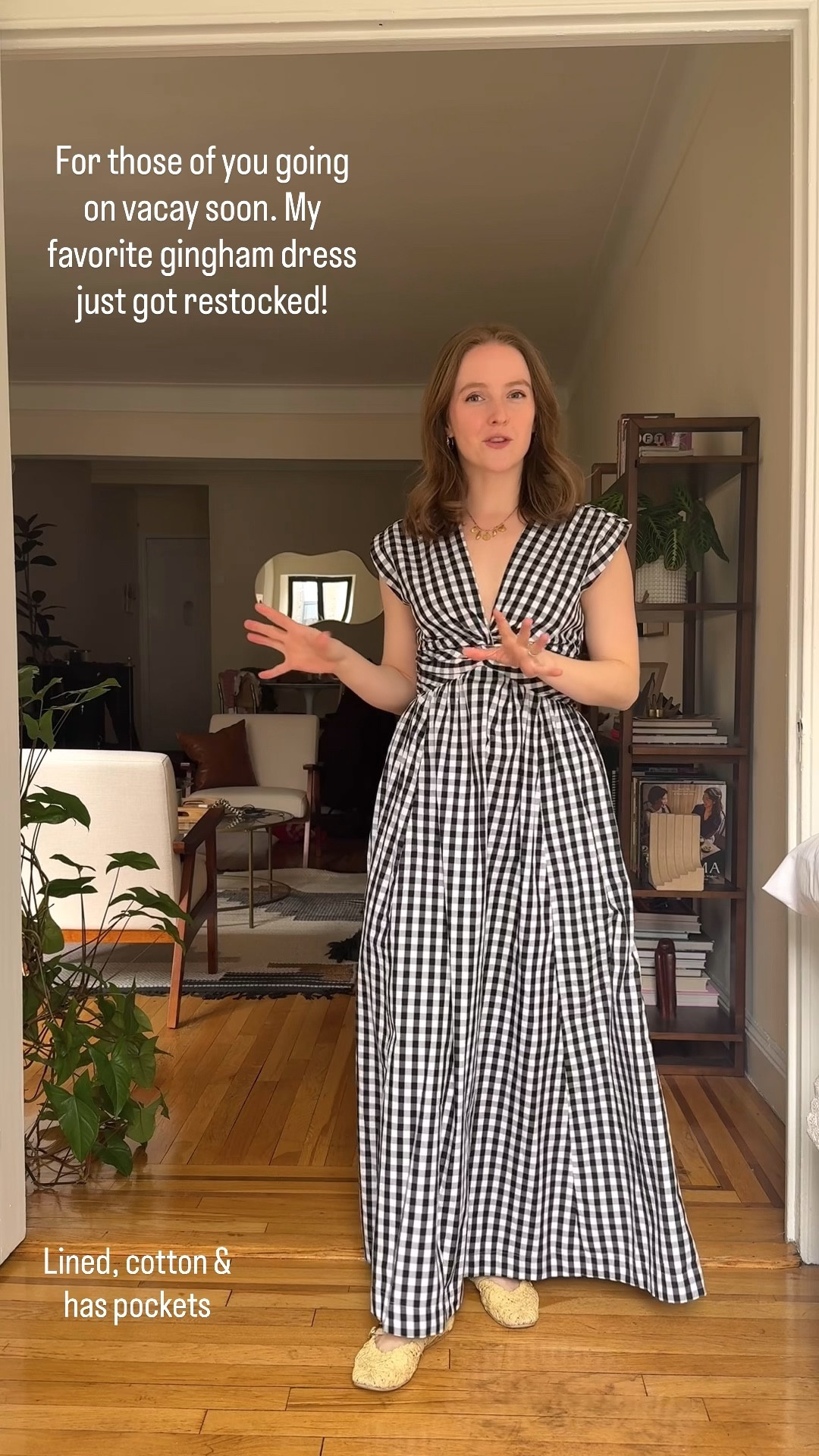 My favorite gingham dress is restocked! Cotton and great for vacay. True to size 