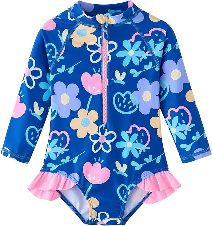 Baby Girls One Piece Swimsuit Infant Bathing Suit Long Sleeve Rash Guard Swimwear with UPF 50+ Su... | Amazon (US)