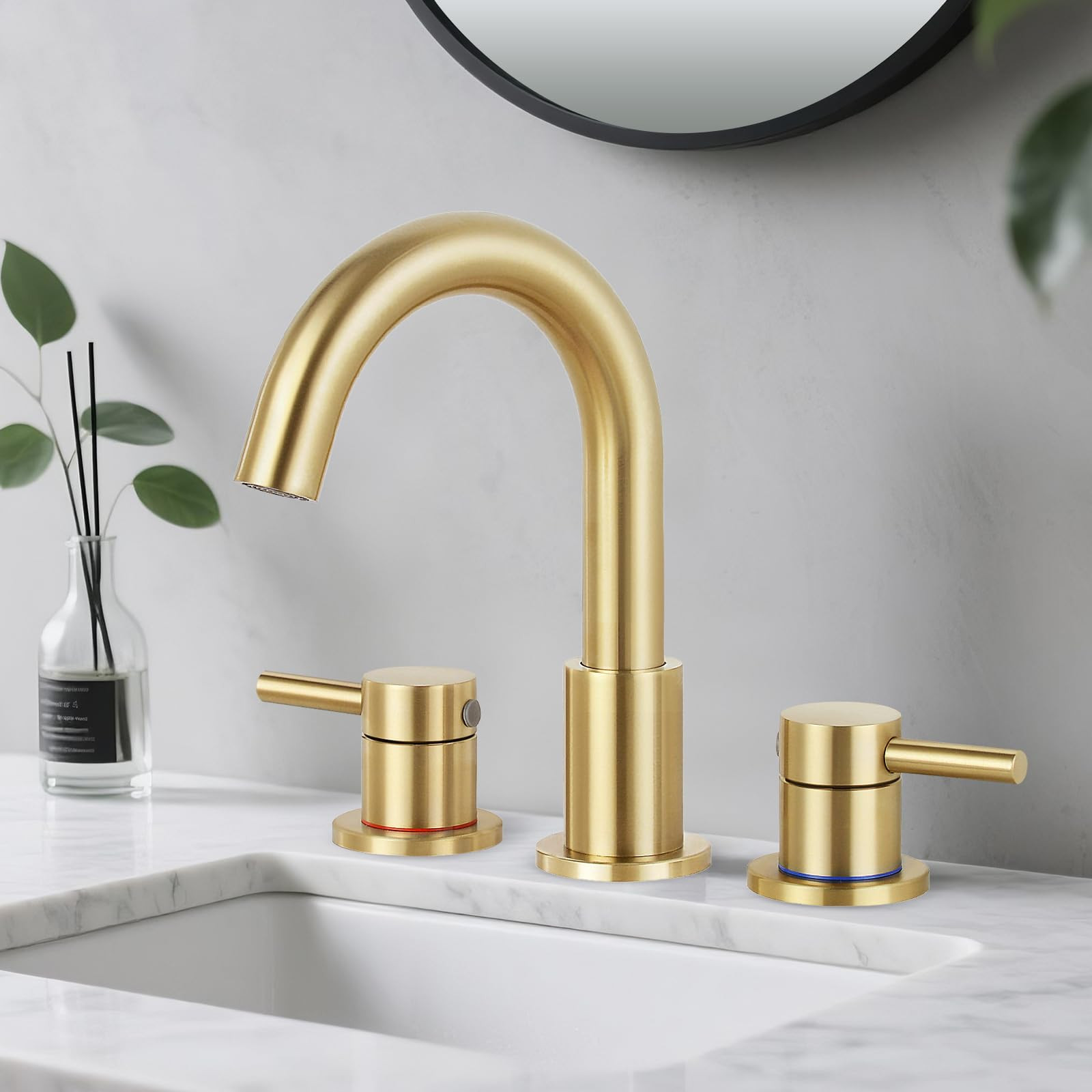 Bathroom Faucet 3 Hole, Brushed Gold Bathroom Sink Faucet with Pop Up Drain, 8 inch Widespread Ba... | Amazon (US)