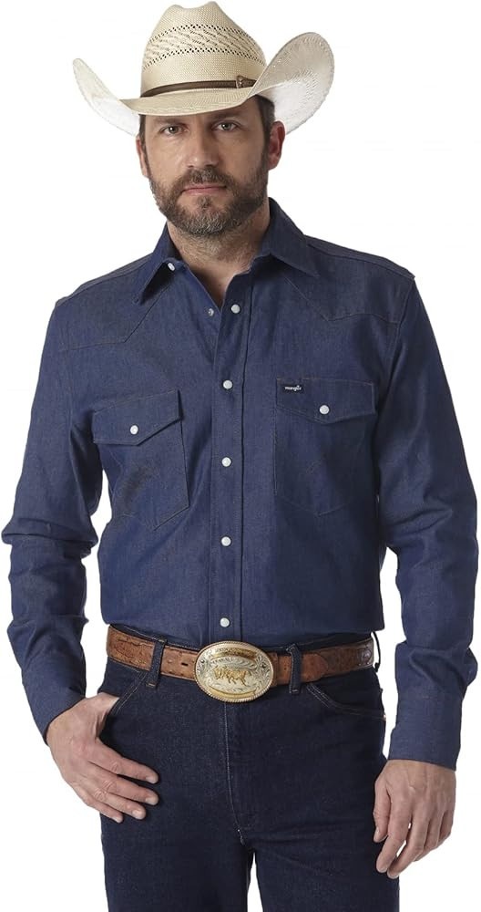 Wrangler Mens Cowboy Cut Firm Finish Long Sleeve Western Snap Solid Work Shirt | Amazon (US)