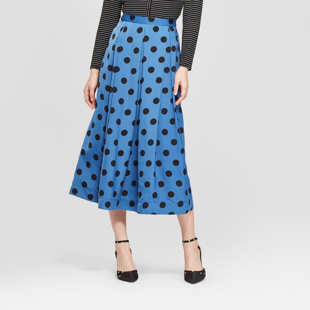 Women's Polka Dot Birdcage Midi Skirt - Who What Wear Blue/Black 6, Black/Blue | Target