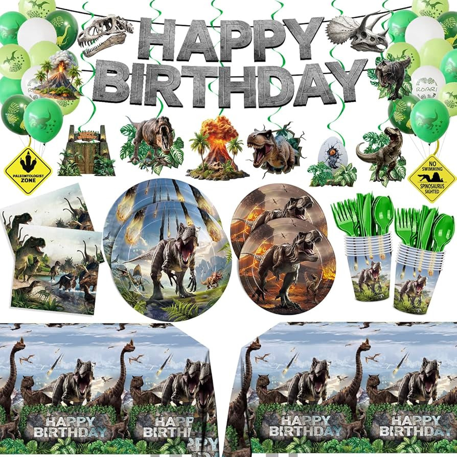 \ufeff207pcs Dinosaur Party Decorations Plates Napkins Dino World Birthday Supplies Tableware Set... | Amazon (US)