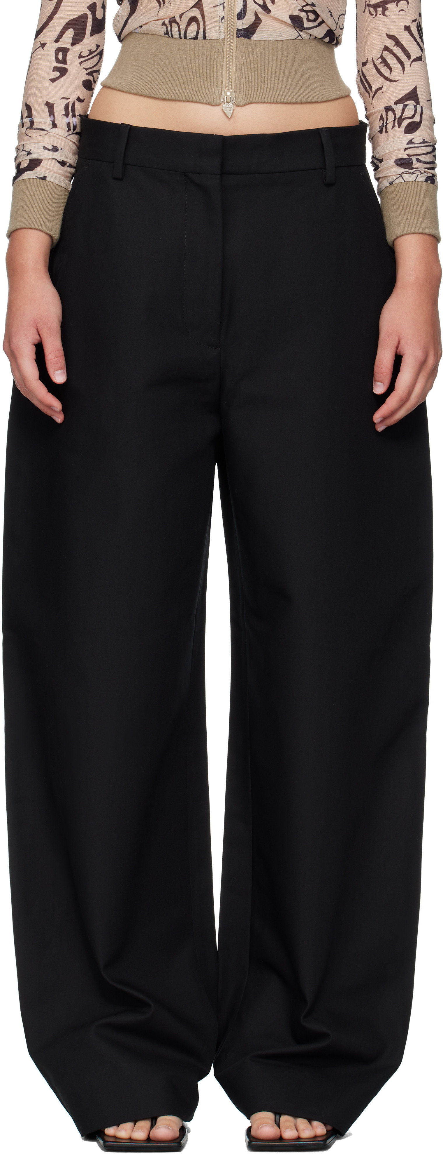 Acne Studios Black Tailored Satin Trousers | SSENSE