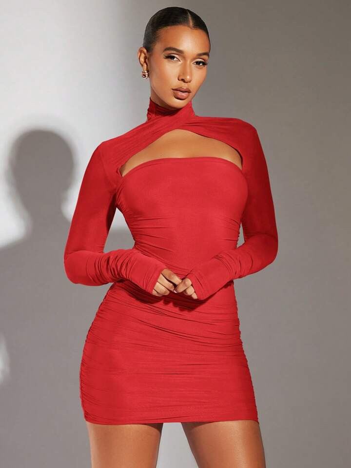 SHEIN BAE Women's Solid Color Slim Fit Hollow Out Dress | SHEIN