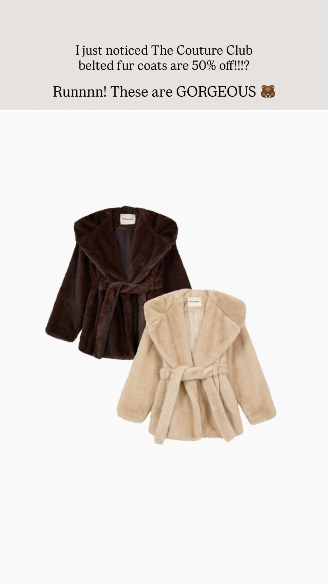 50% off couture club fur hooded jackets!!! 🐻🐻🐻

#LTKwinter #LTKeurope #LTKstyletip