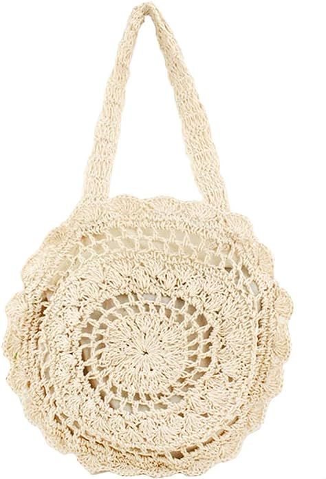Womens Handmade Handbag Crochet Shoulder Summer Bag Straw Beach Tote Bags Purse | Amazon (US)