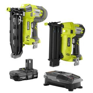 RYOBI ONE+ 18V Lithium-Ion Cordless AirStrike 18-Gauge Brad Nailer and 16-Gauge Straight Nailer 2-To | The Home Depot