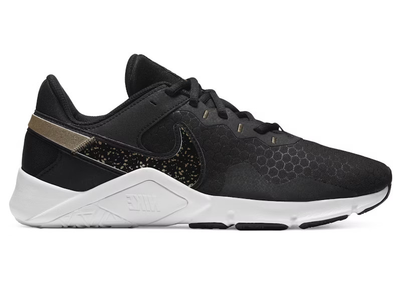 Nike Legend Essential 2 Premium (Women's) Sneakers in Black/White/Metallic Gold Grain | StockX