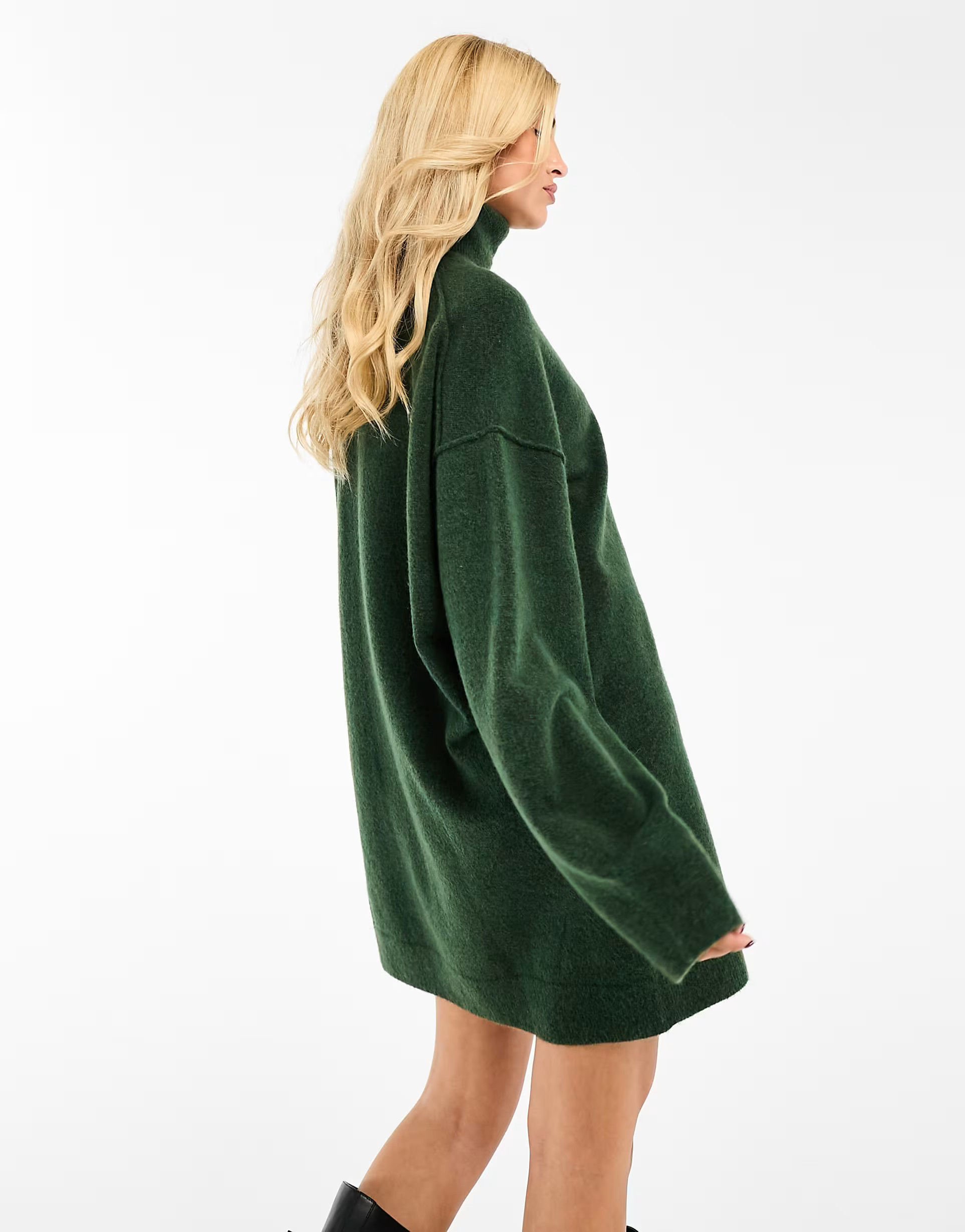 Weekday Annie wool blend roll neck mini knitted sweater dress in dark green melange exclusive to ... | ASOS (Global)
