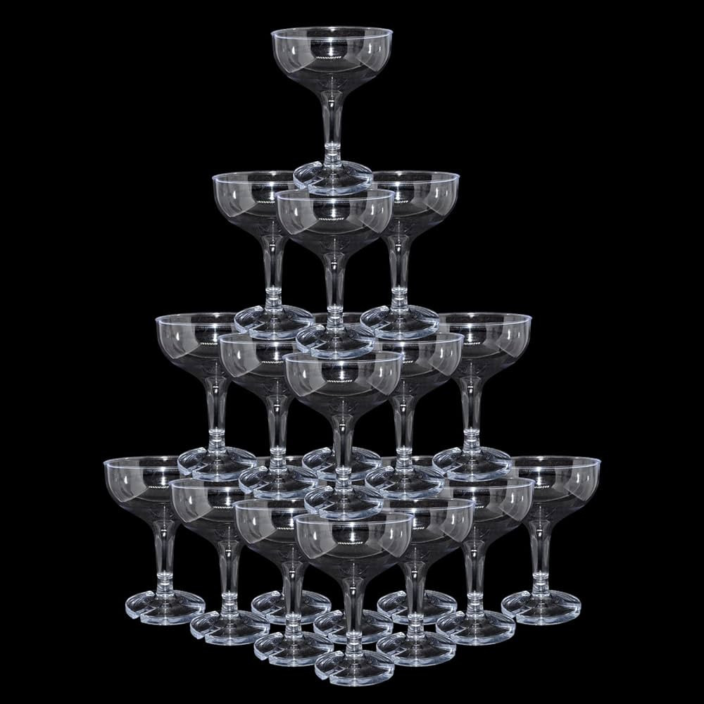 KYAPCK 30 Pack 5 Oz Plastic Champagne Coupe Tower Glasses | Amazon (US)