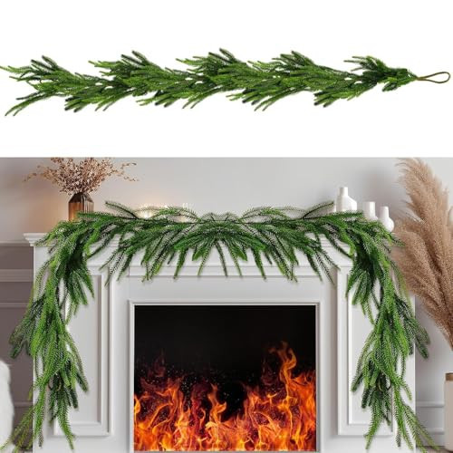 9FT Norfolk Pine Garland Christmas Garland, Cedar Garland Real Touch Artificial Greenery Garland Christmas Decorations for Mantle Table Wall Indoor Outdoor Holiday | Amazon (US)