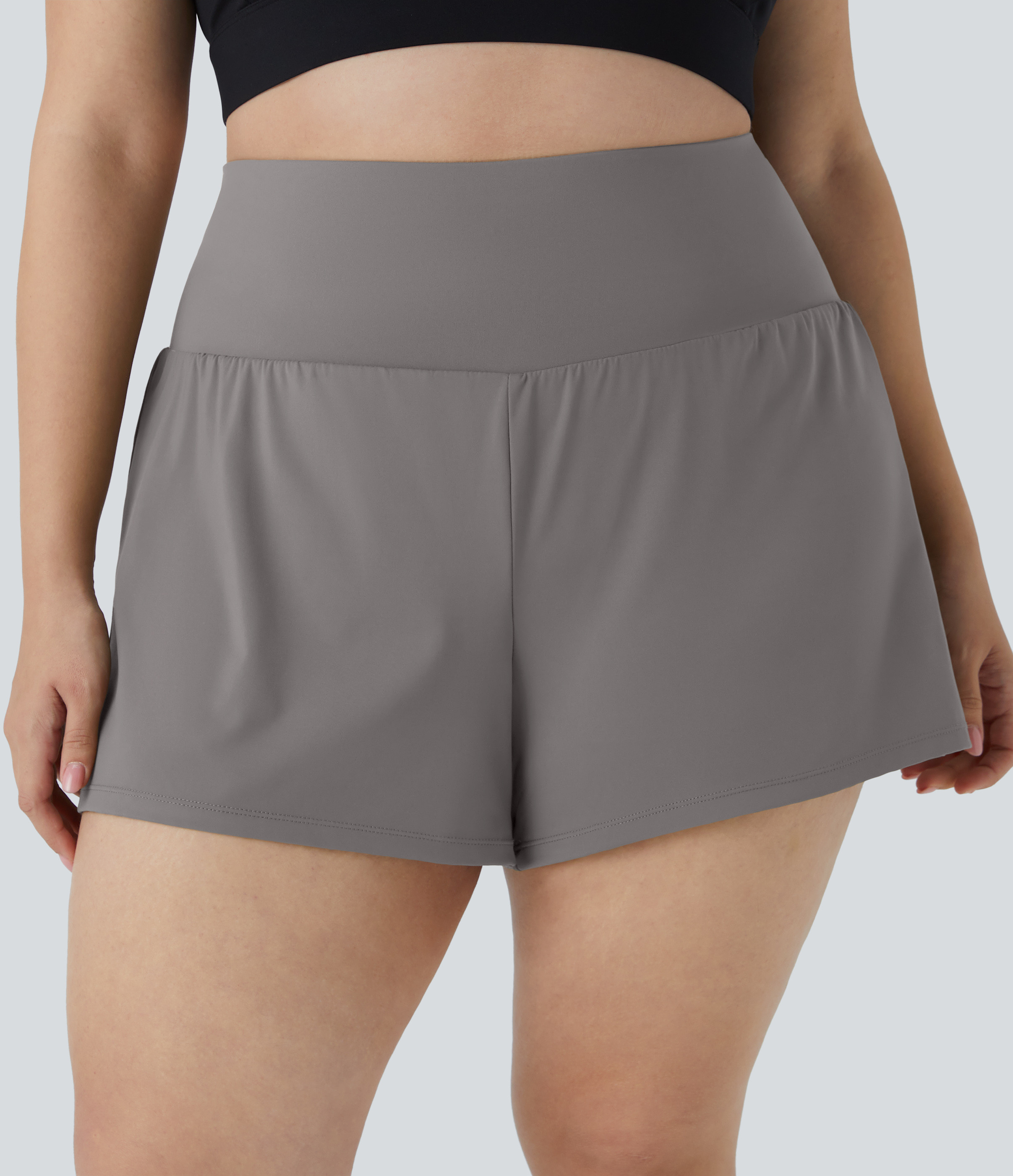 Halara Pocket Plus Pocket 2-in-1 Gym Plus Size Shorts 2.5'' Gym Short - Steeple Gray - 2X booty shorts compression shorts yoga shorts | HALARA