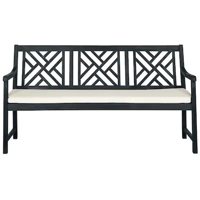 Safavieh Bradbury 23.4-in W x 34.7-in H Dark Slate Gray/Beige Acacia Traditional Bench | Lowe's