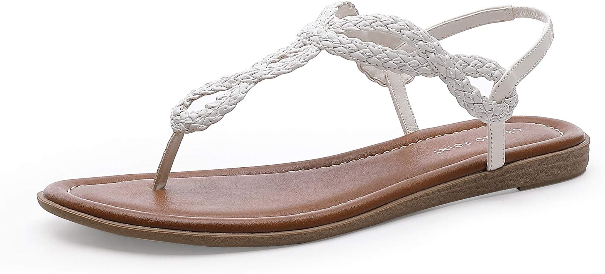 CentroPoint Women's Braided T-strap Thong Slip On Flat Sandals With Elastic Brand Roman Gladiator... | Amazon (US)