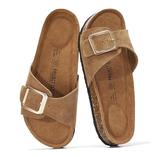 Project Cloud 100% Genuine Leather Sandals Women Dressy Beach Essentials Slides for Women Footwear-Lightweight with Memory Foam Insole Sandals for Women 2026-Womens Slides (Ibiza, CHSTNUTSDE,7M) | Amazon (US)