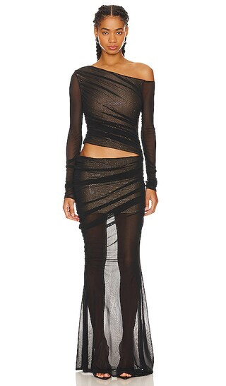 Aura Dress in Black & Nude Long Sleeve Maxi Dress With Sleeves Black Cut Out Dress Black Mesh Dress | Revolve Clothing (Global)