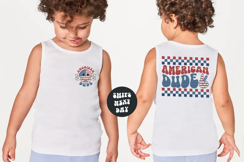 American DUDE Tank Top USA Baby Toddler Boy Tank Retro Patriotic Retro Groovy Fourth of July Tank... | Etsy (Global)