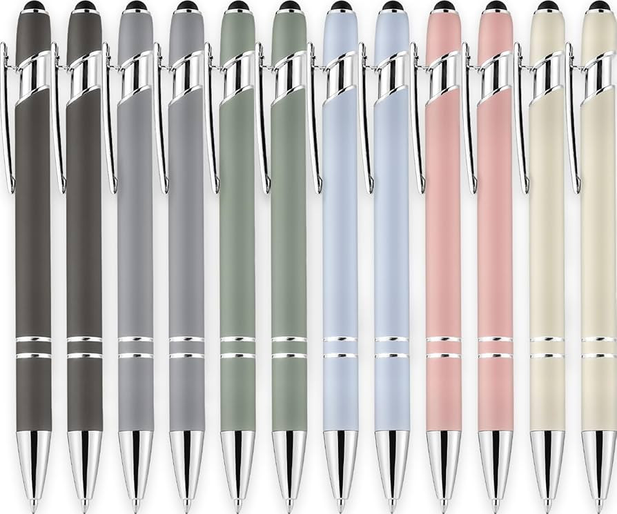 LINFANC 12 Pack Morandi Ballpoint Pen with Stylus Tip, 1.0 mm Black Ink Smooth Writing Pens, Meta... | Amazon (US)