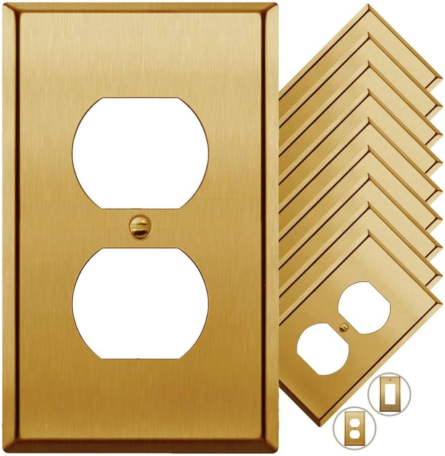 Metal Gold Outlet Cover or Light Switch Cover Wall Plate Single Duplex Receptacle Wallplate Cover... | Amazon (US)