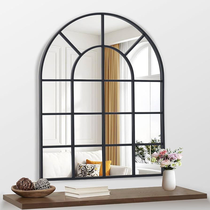 Arched Window Mirror, 36"x40", Black Frame, Wall Mounted, Modern Style, Bathroom Mirror | Amazon (US)