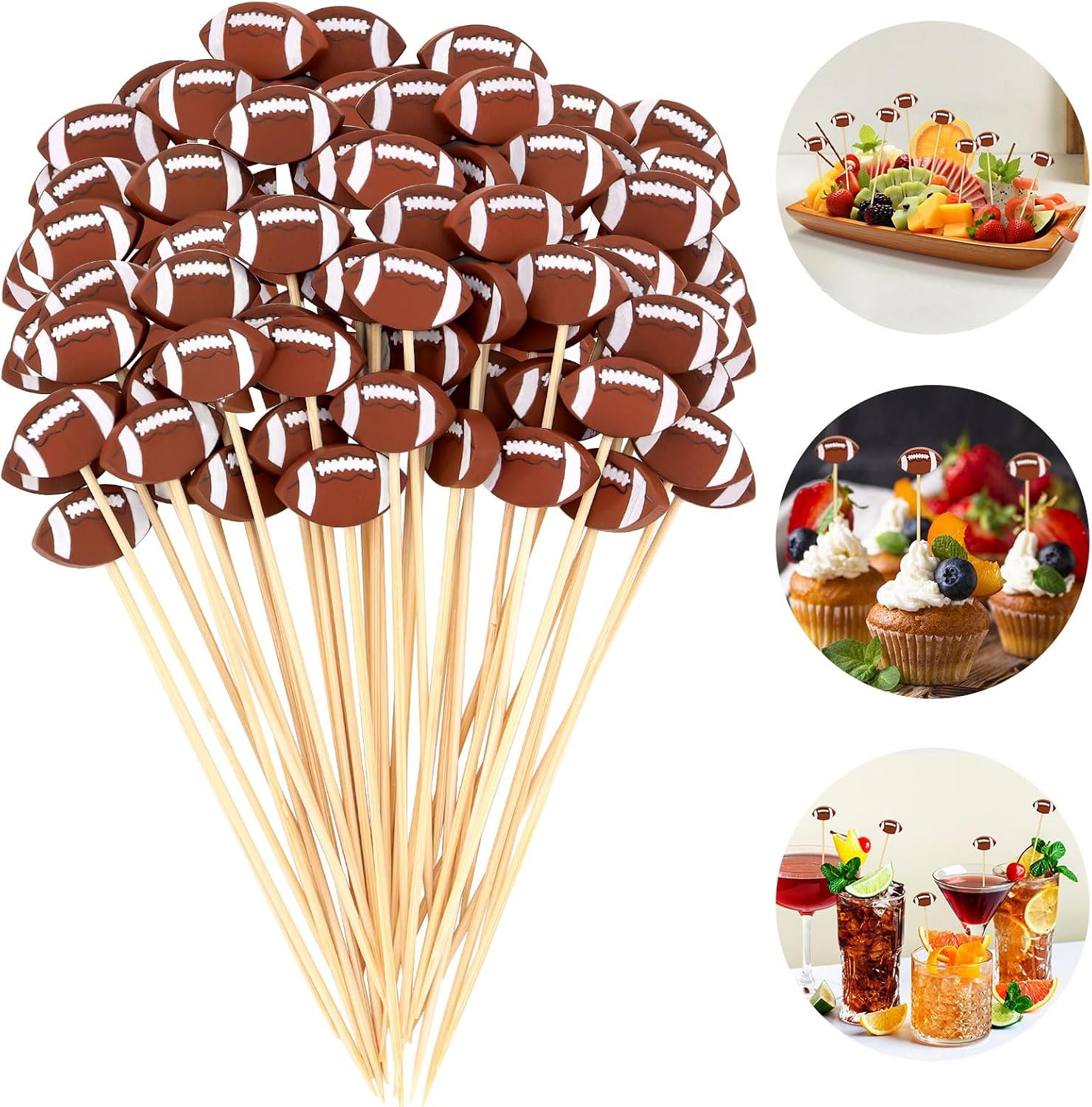 100 Pcs Football Toothpicks, 4.72 Inch Football Cocktail Picks for Appetizers, Long Bamboo Toothpicks, Decorative Toothpicks Skewers for Holiday Birthday Party Decorations (Football) | Amazon (US)