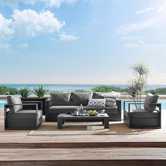 Modway Tahoe Patio Powder-Coated Aluminum Set Outdoor Furniture, Gray Charcoal | Amazon (US)