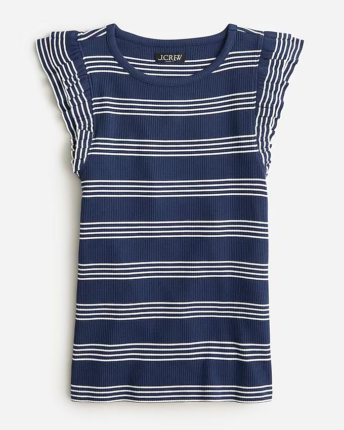 Vintage rib ruffle-sleeve shirt in stripe | J.Crew US